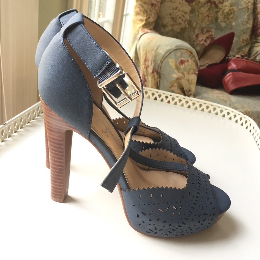 Jessica Simpson blue eyelet suede high heels